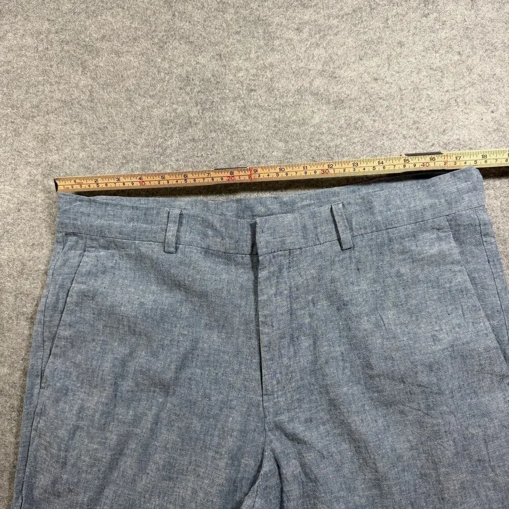 Perry Ellis Portfolio Pants Mens 34x32 Blue Linen Cotton Slim Fit Dress Chino